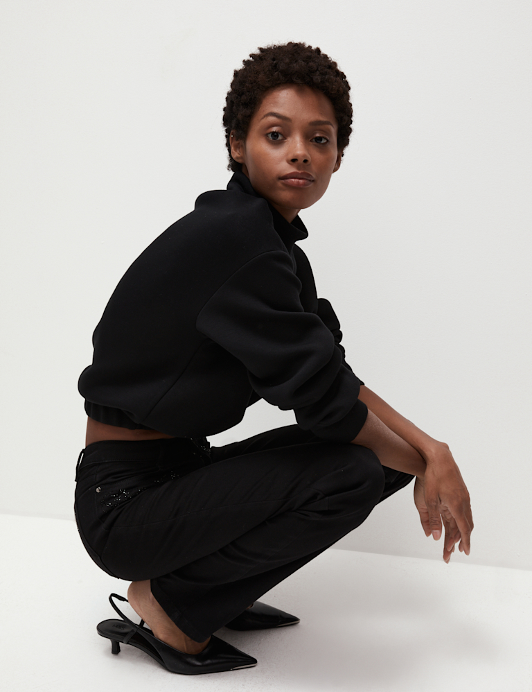 High Waisted Embellished Straight Leg Jeans