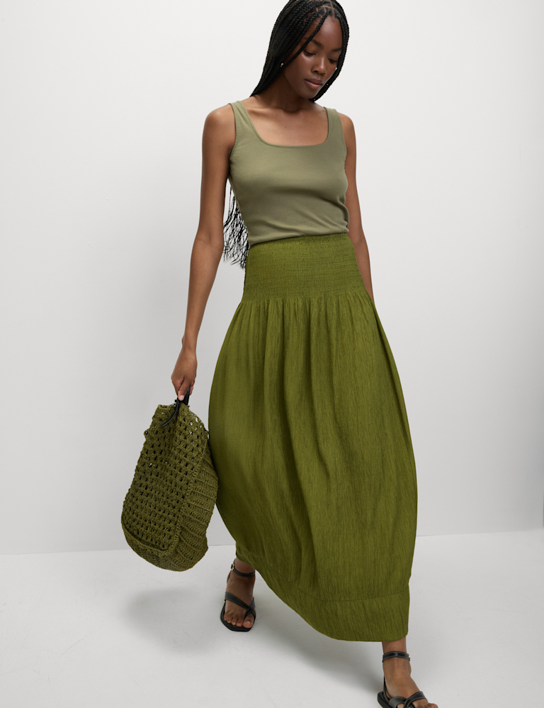 Crinkle Textured Midaxi Circle Skirt