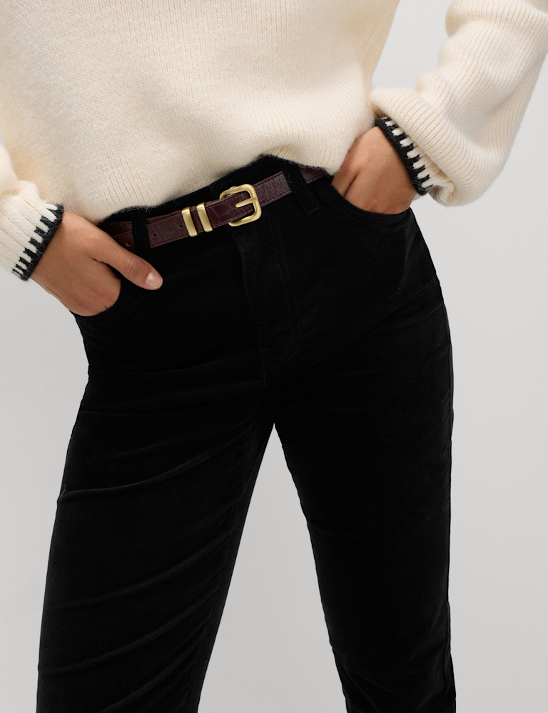 Cotton Rich Crease Front Slim Flare Cord Trousers