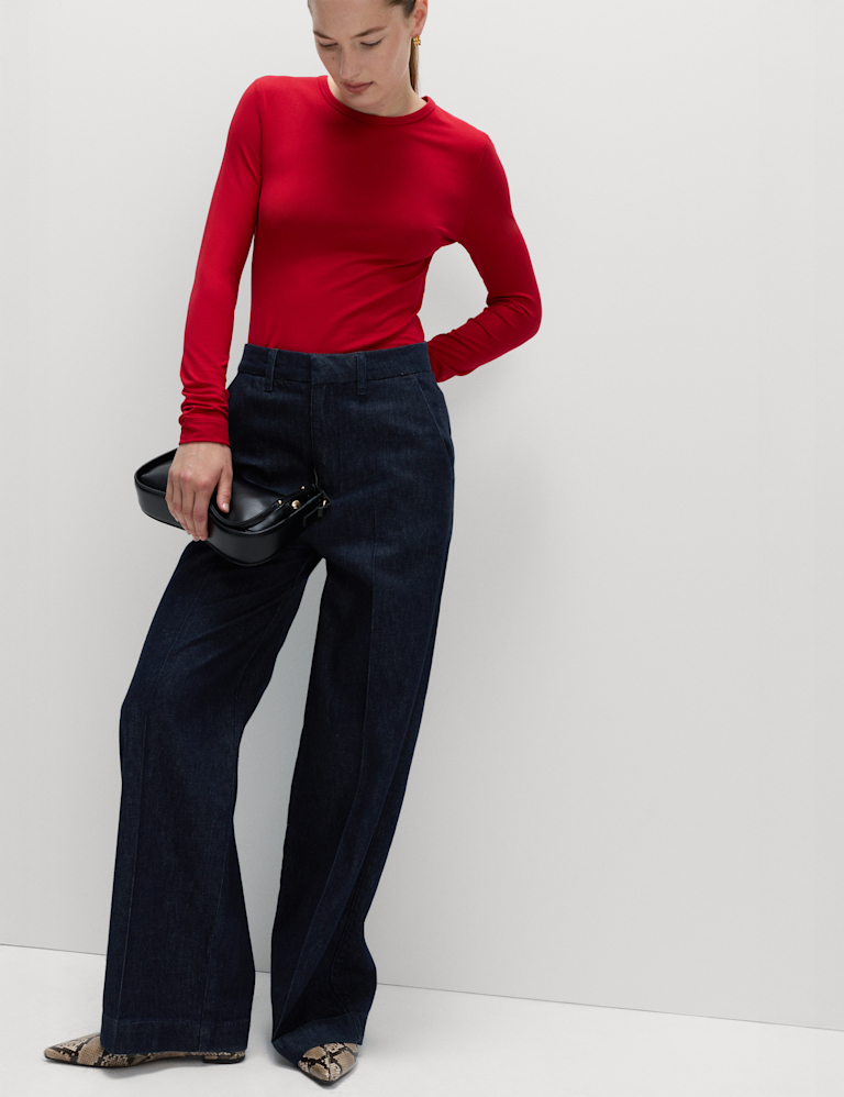 Pure Cotton Wide Leg Denim Jeans