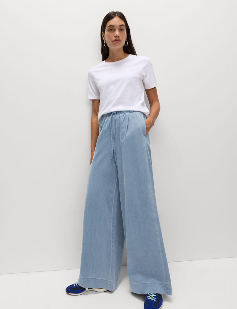 Lyocell Blend Pull On Wide Leg Trousers Lyocell Blend Pull On Wide Leg Trousers