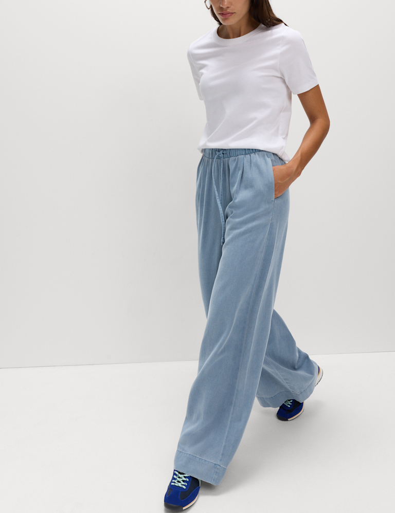 Lyocell Blend Pull On Wide Leg Trousers