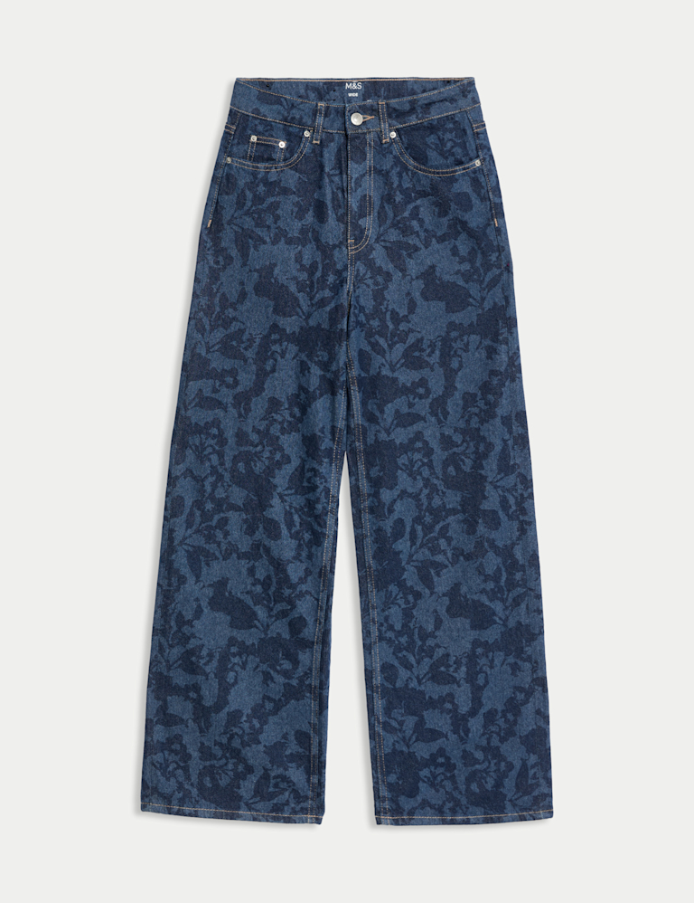 High Waisted Floral Wide Leg Jeans