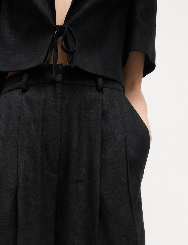Linen Rich Twill Wide Leg Trousers