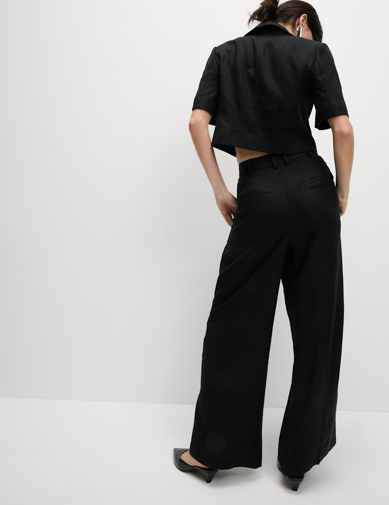 Linen Rich Twill Wide Leg Trousers