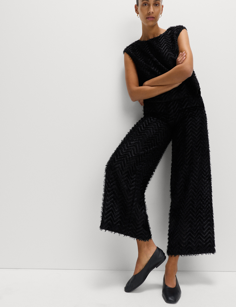 Textured Wide Leg Ankle Grazer Trousers Textured Wide Leg Ankle Grazer Trousers