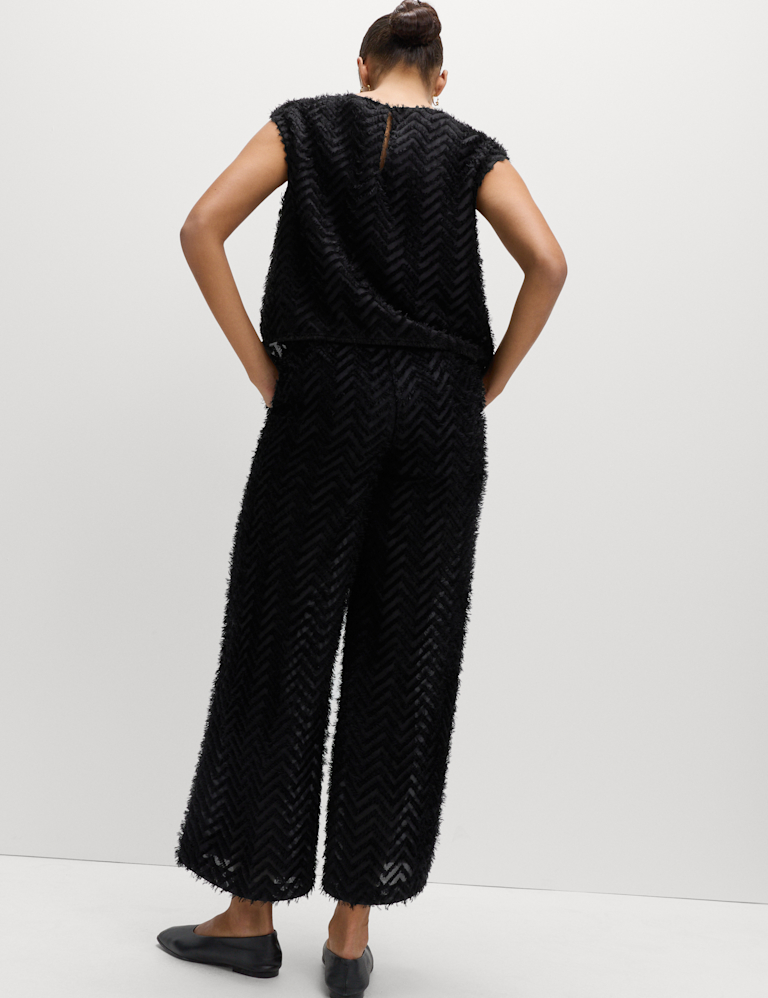 Textured Wide Leg Ankle Grazer Trousers