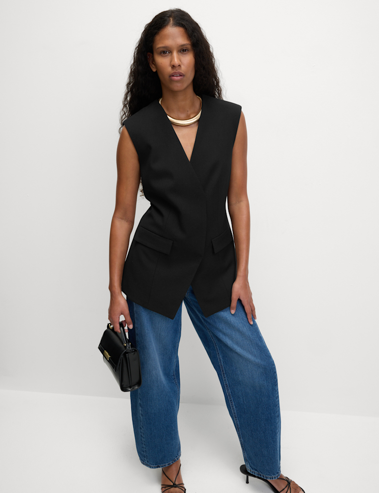 V-Neck Button Through Longline Waistcoat