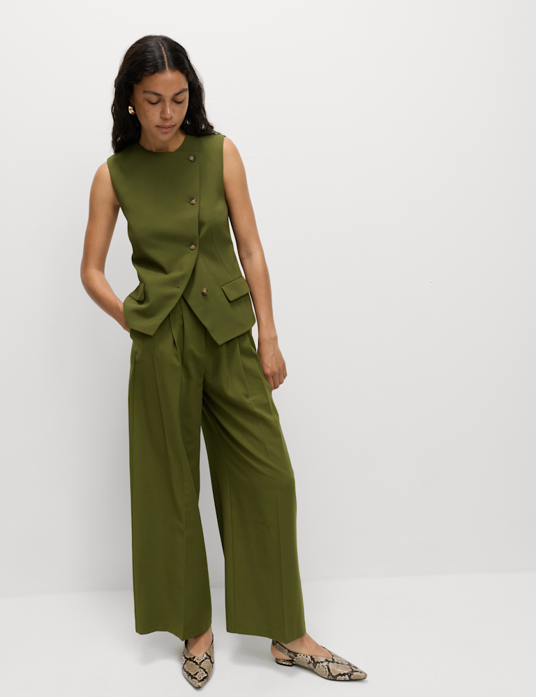Triple Pleat Wide Leg Trousers