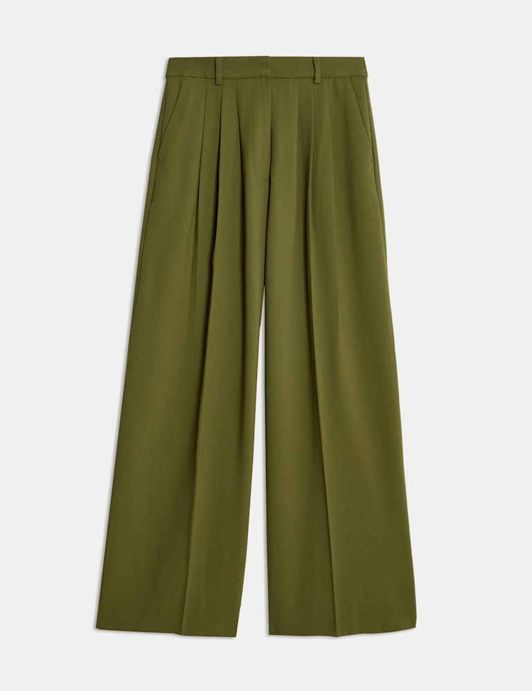 Triple Pleat Wide Leg Trousers