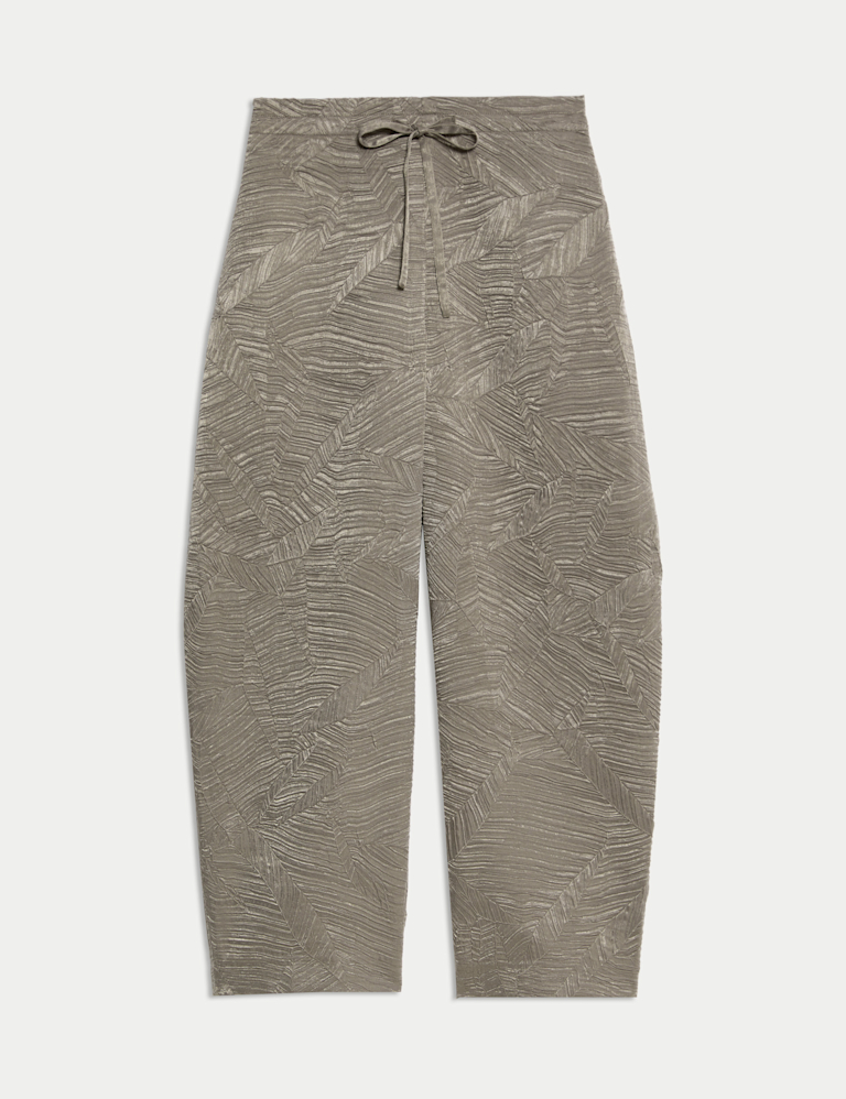 Textured Drawstring Barrel Leg Cropped Trousers