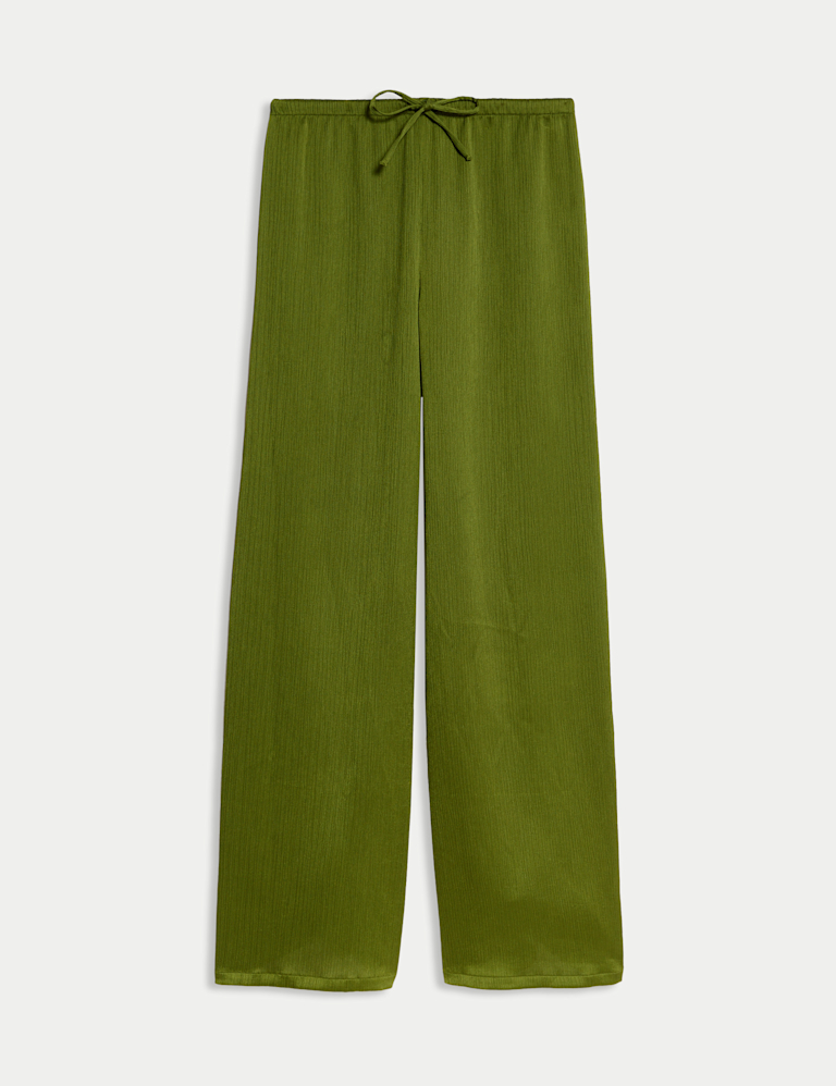 Plisse Drawstring Wide Leg Trousers