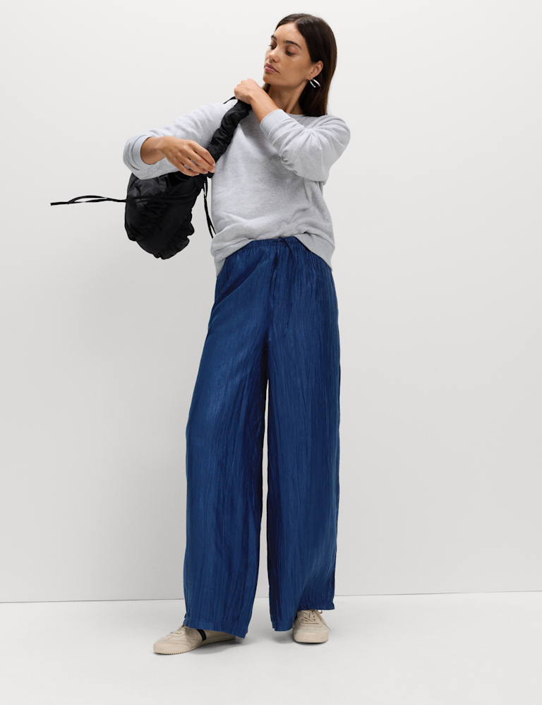 Lyocell Rich Crinkle Wide Leg Trousers