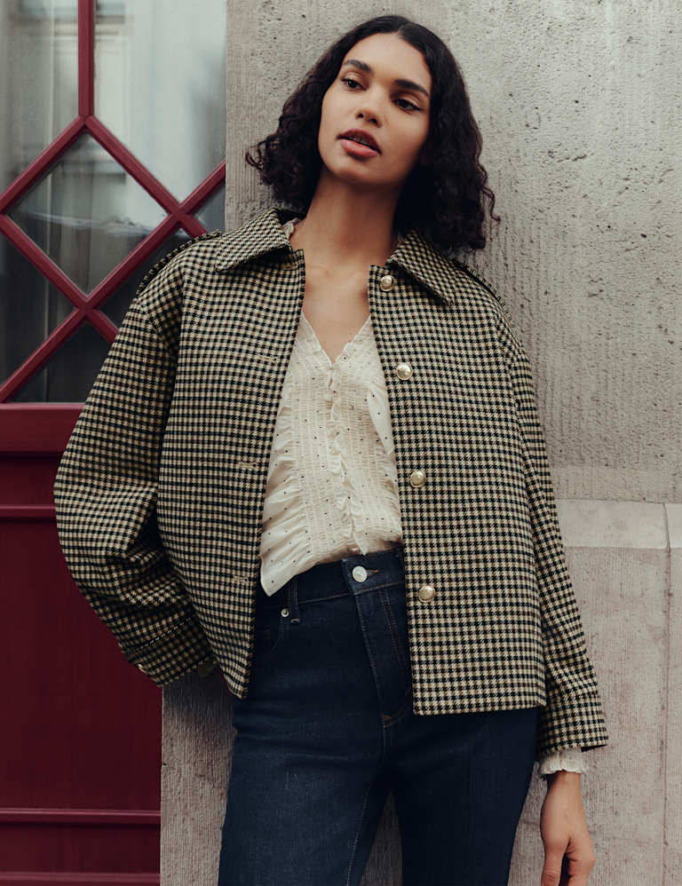 Checked Collared Short Jacket