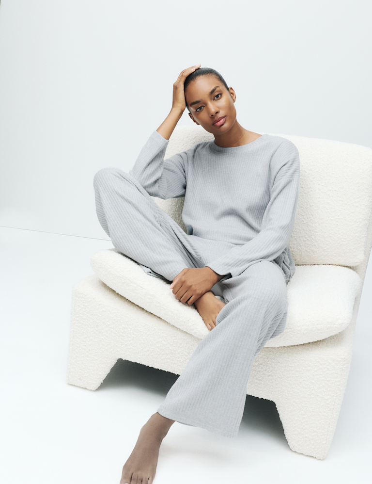 Ribbed Wide Leg Pyjama Bottoms