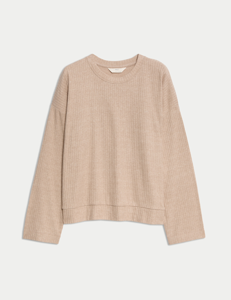 Ribbed Crew Neck Long Sleeve Pyjama Top