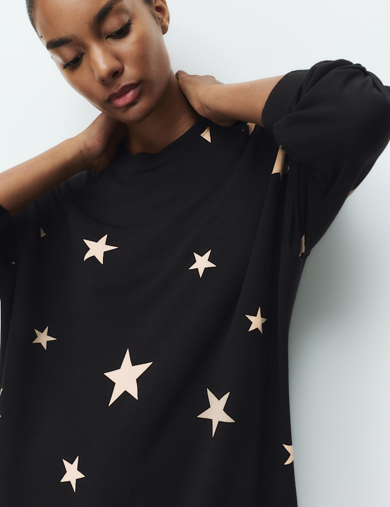 Star Print Crew Neck Long Sleeve Pyjama Top