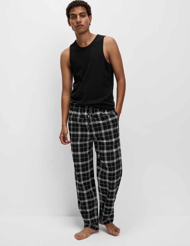 2pk Brushed Cotton Check Long Pant
