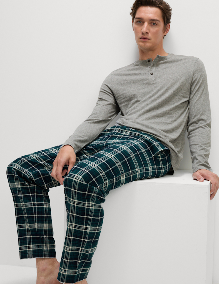 Brushed Cotton Henley Check Pyjama Set
