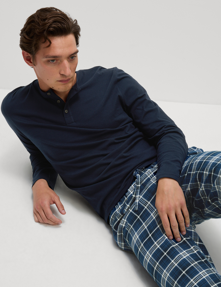 Brushed Cotton Henley Check Pyjama Set