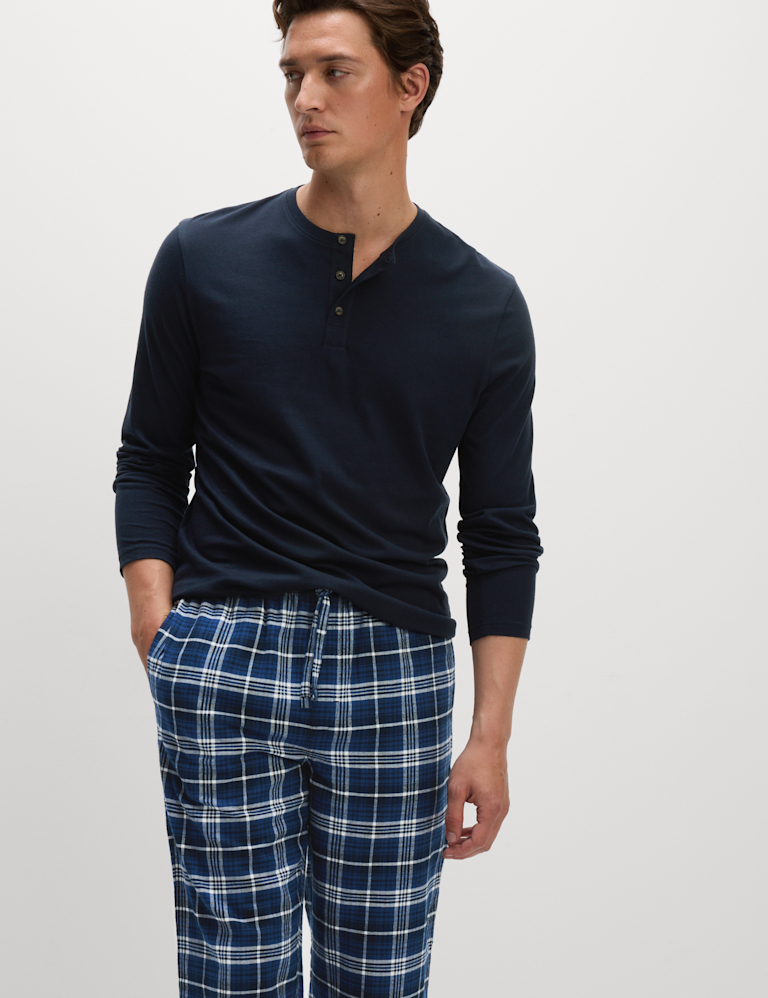 Brushed Cotton Henley Check Pyjama Set