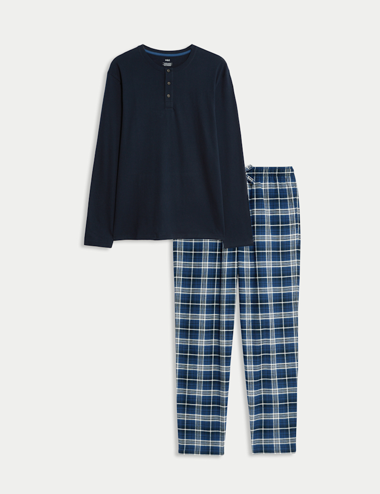 Brushed Cotton Henley Check Pyjama Set