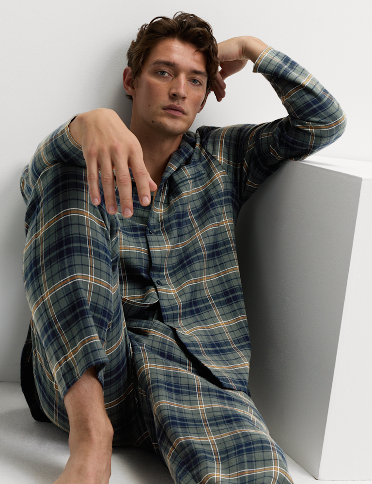 Pure Cotton Brushed Checked Pyjama Set