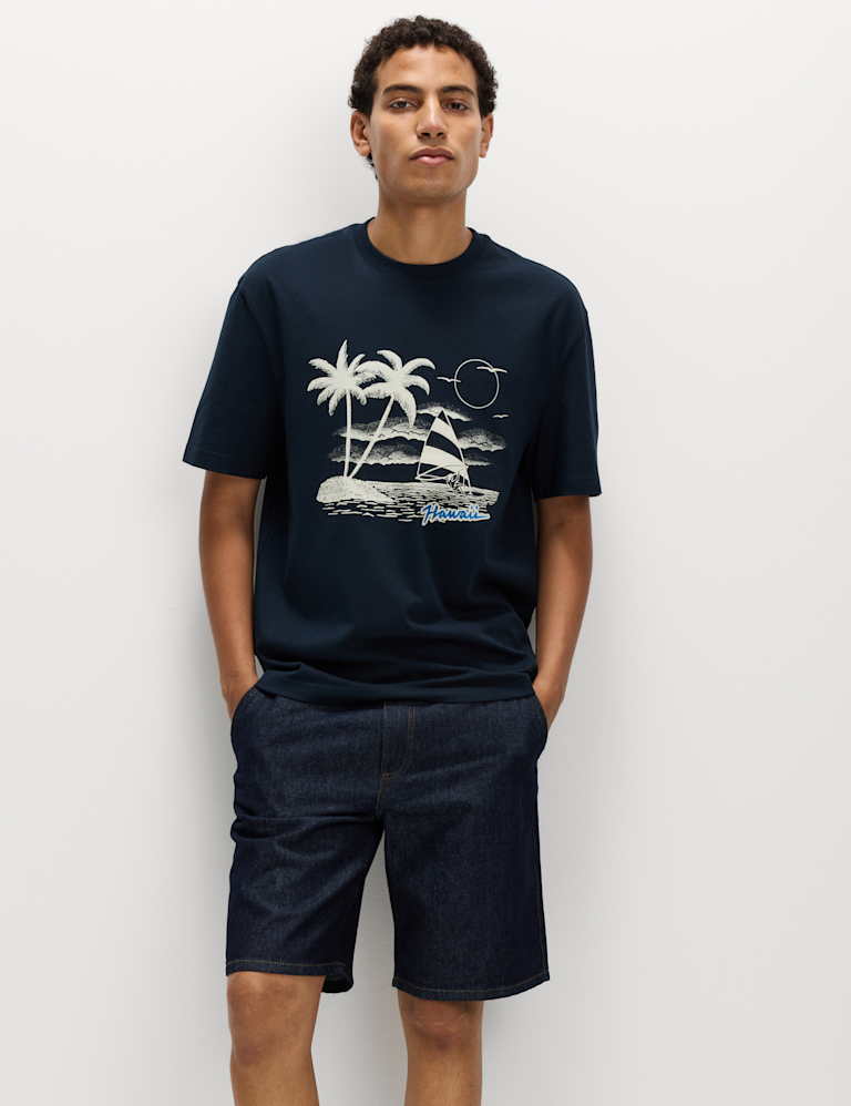 Cotton Rich Hawaii Graphic Crew Neck T-Shirt