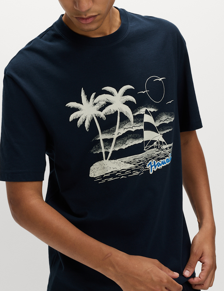 Cotton Rich Hawaii Graphic Crew Neck T-Shirt