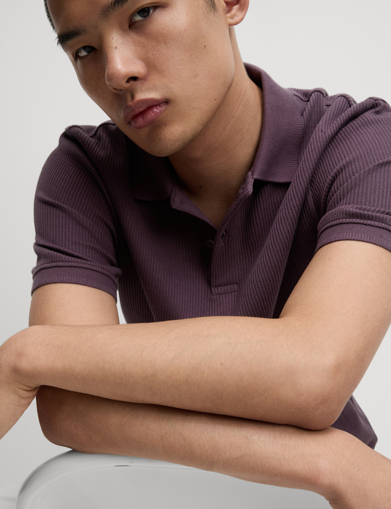 Pure Cotton Textured Polo Shirt