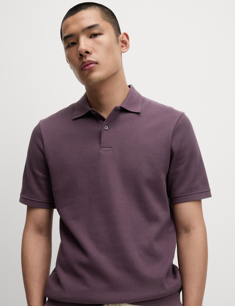 Pure Cotton Textured Polo Shirt
