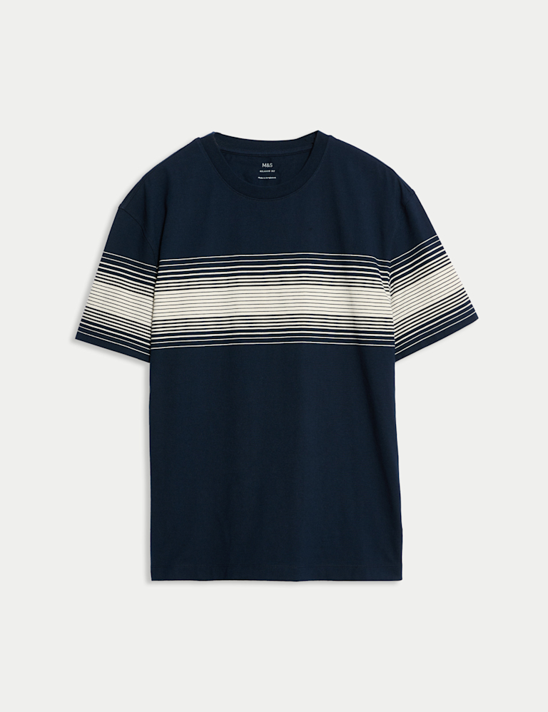 Pure Cotton Chest Stripe Crew Neck T-Shirt