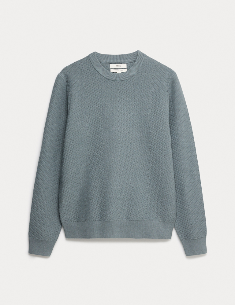 Cotton Blend Herringbone Crew neck Jumper