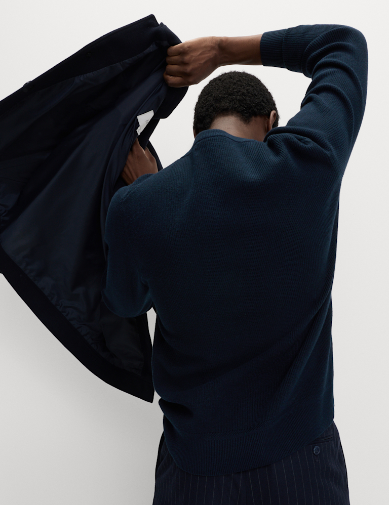 Cotton Blend Fine Rib Crew Jumper