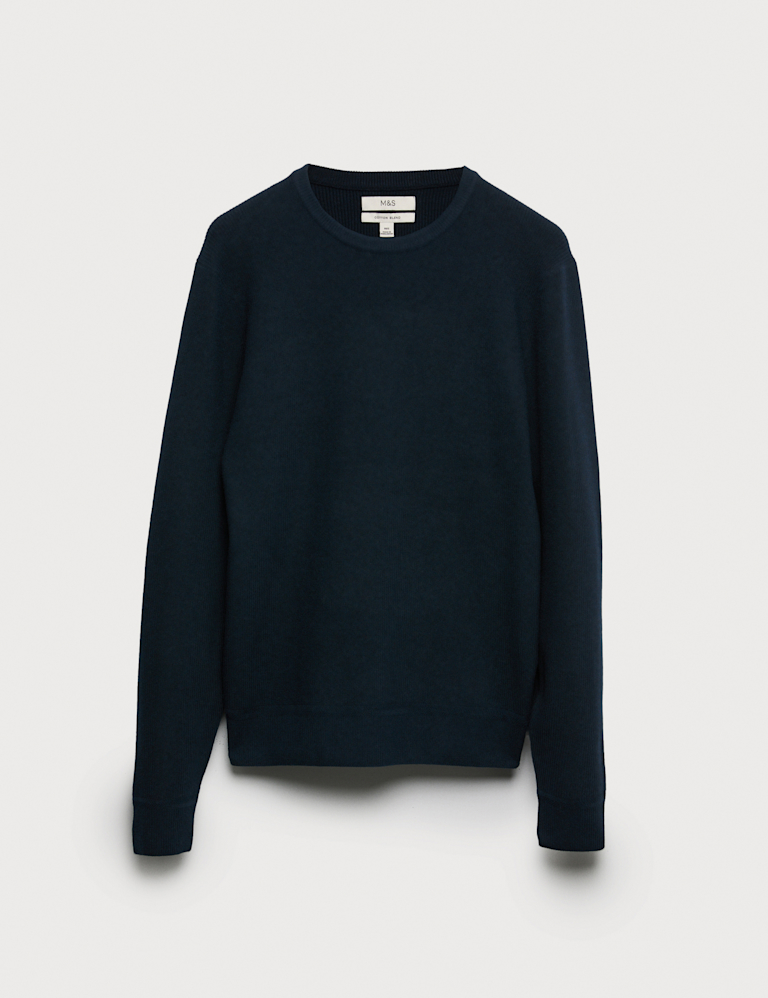 Cotton Blend Fine Rib Crew Jumper