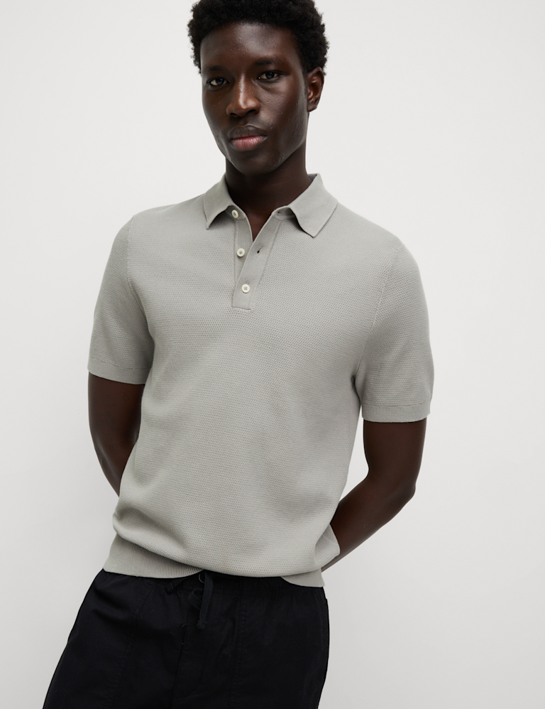 Cotton Rich Textured Knitted Polo Shirt