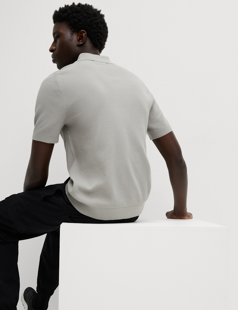 Cotton Rich Textured Knitted Polo Shirt