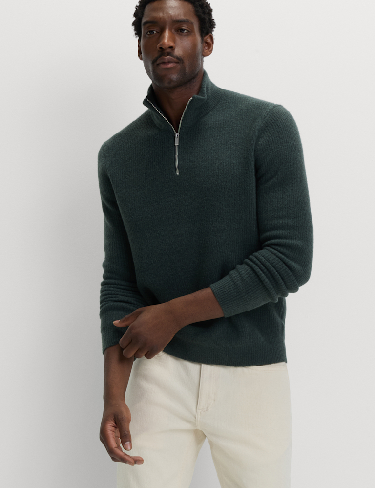 Supersoft Ribbed Half zip Jumper with Wool