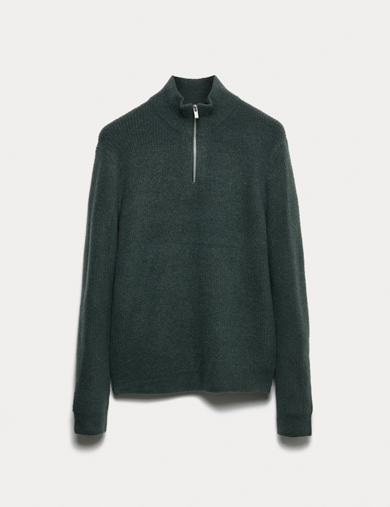 Supersoft Ribbed Half zip Jumper with Wool