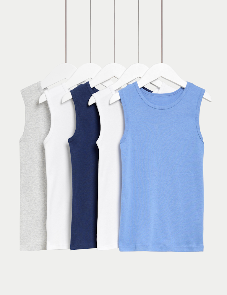 5pk Pure Cotton Plain Vests (2-14 Yrs)