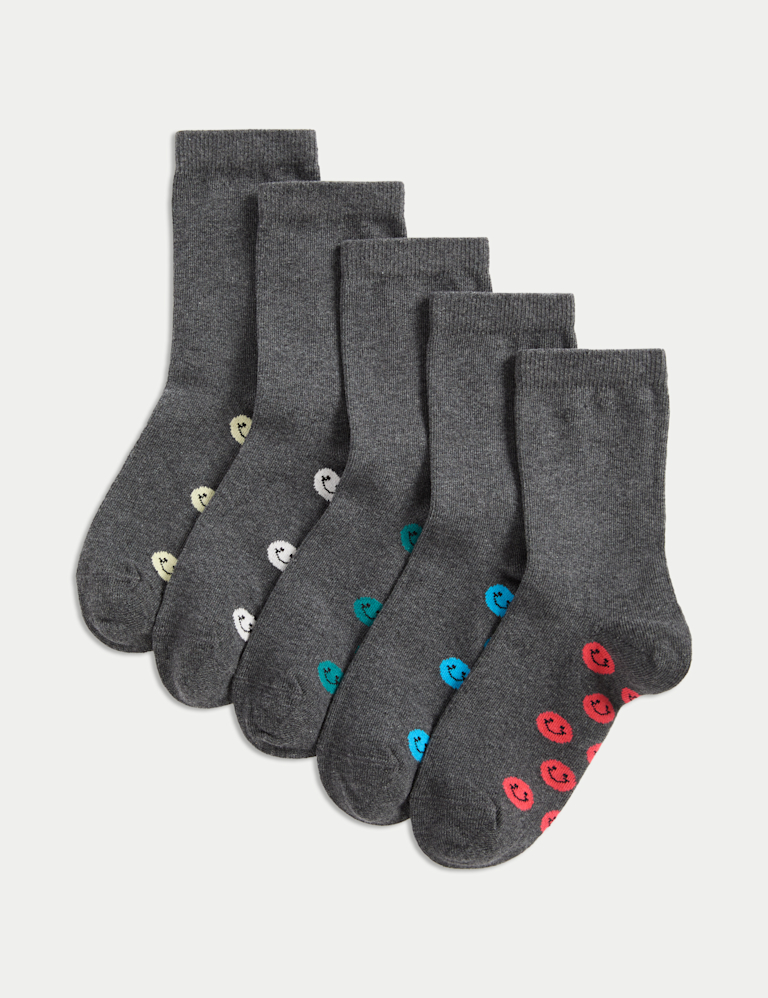 5pk Cotton Rich Faces School Socks (6 Small-7 Large)