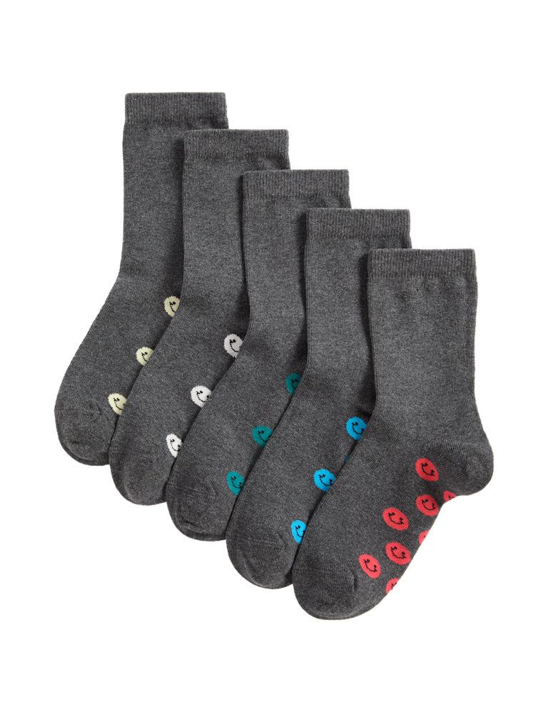 5pk Cotton Rich Faces School Socks (6 Small-7 Large)