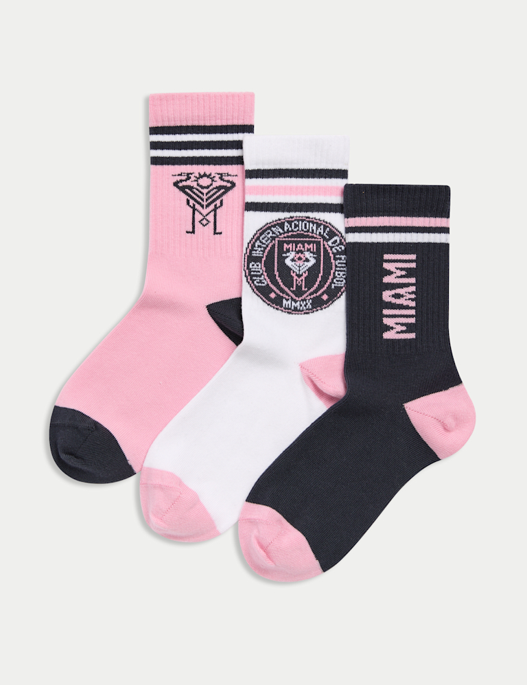 3pk Cotton Rich Inter Miami Sports Socks (8½ Small – 7 Large)