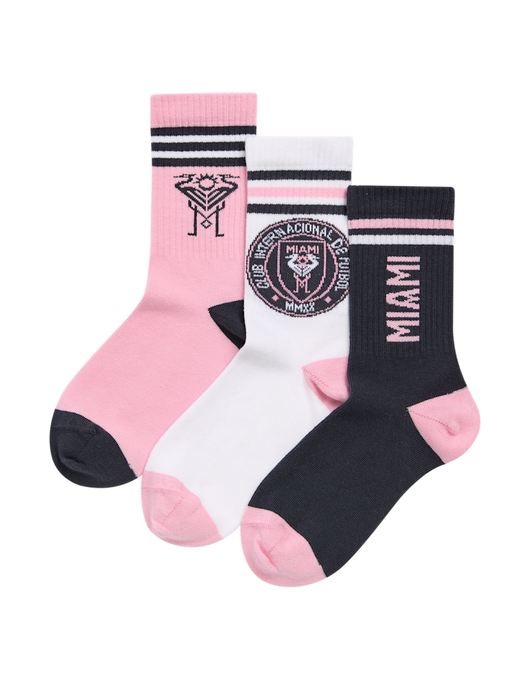 3pk Cotton Rich Inter Miami Sports Socks (8½ Small – 7 Large)