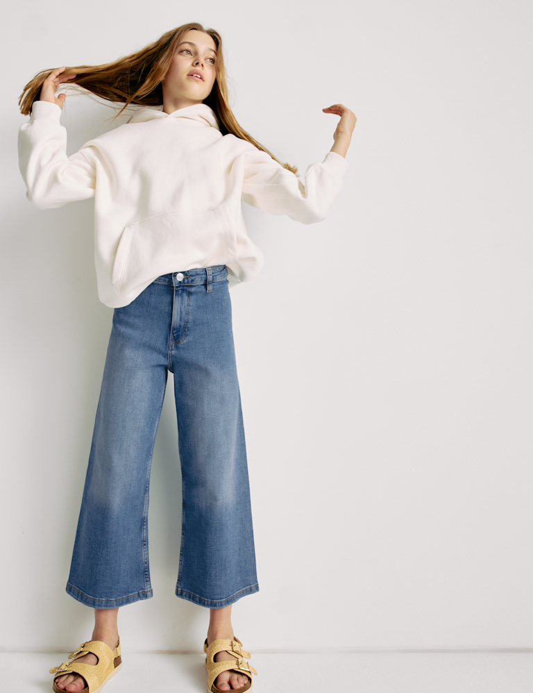 Wide Leg Cotton Rich Cropped Jeans (6-16 Yrs) Wide Leg Cotton Rich Cropped Jeans (6-16 Yrs)
