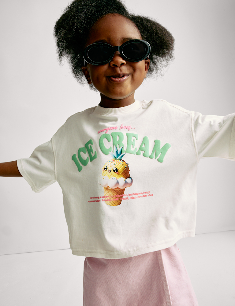 Pure Cotton Ice Cream Slogan T-Shirt (2-8 Yrs)