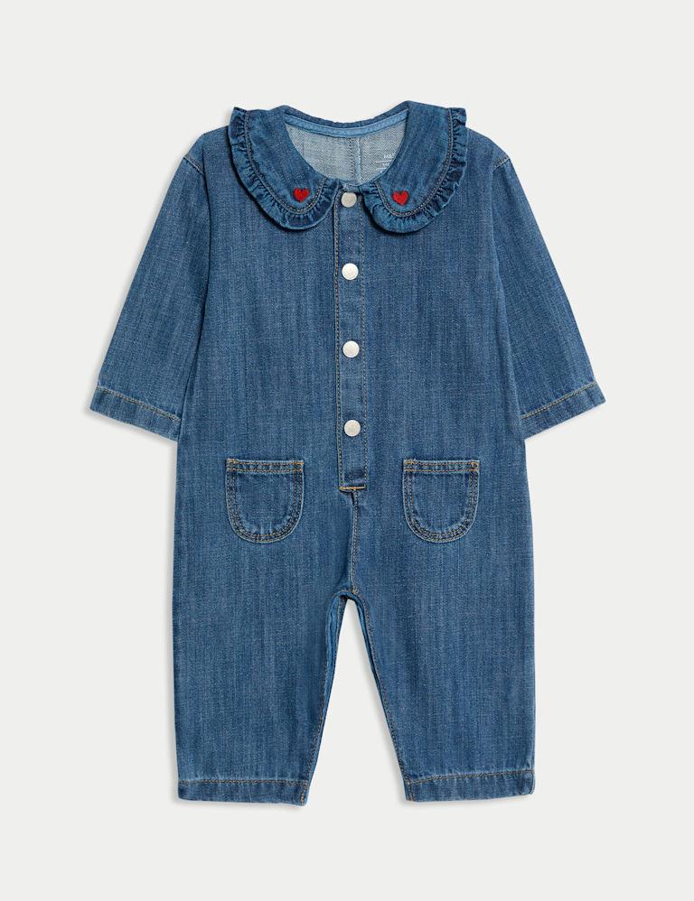 Cotton Rich Denim Heart Jumpsuit (0 Mths – 3 Yrs)