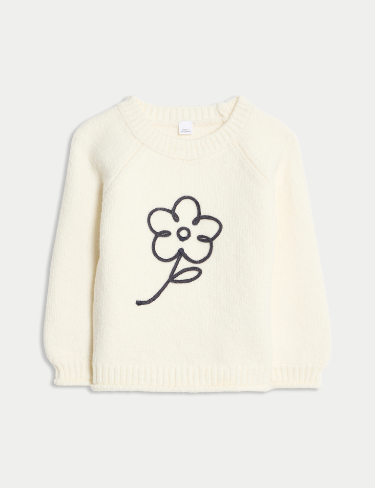 Cotton Rich Flower Embroidered Jumper (0 Mths-6 Yrs)