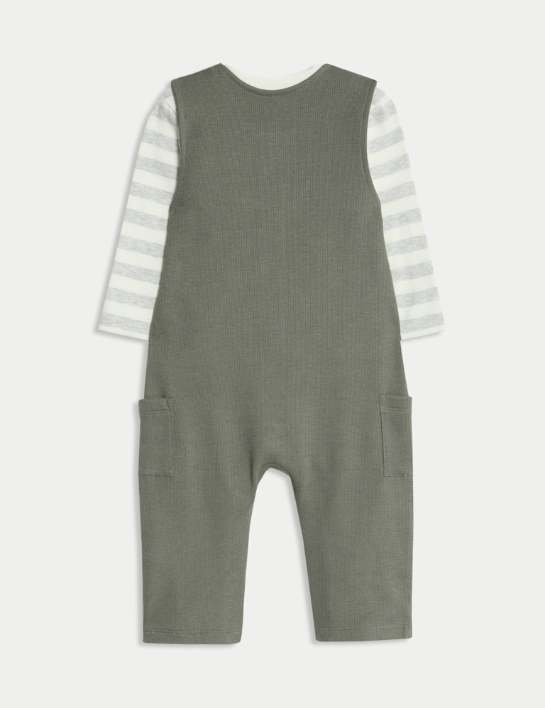 2pc Pure Cotton Waffle Dungaree Outfit (0-3 Yrs)