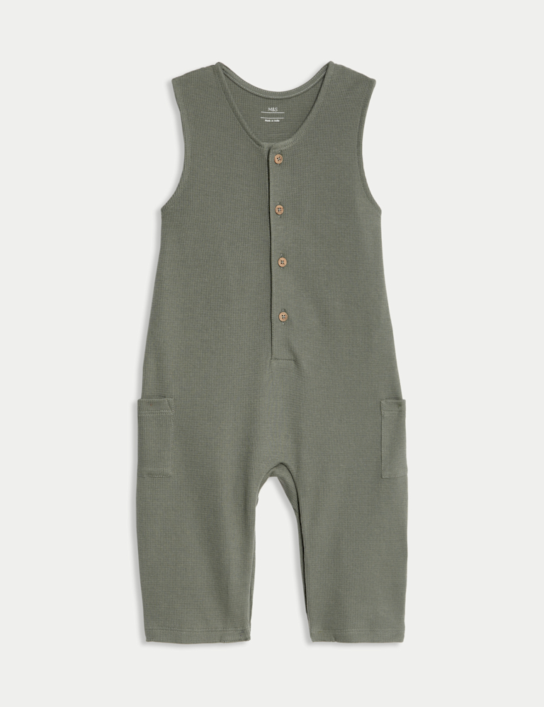 2pc Pure Cotton Waffle Dungaree Outfit (0-3 Yrs)